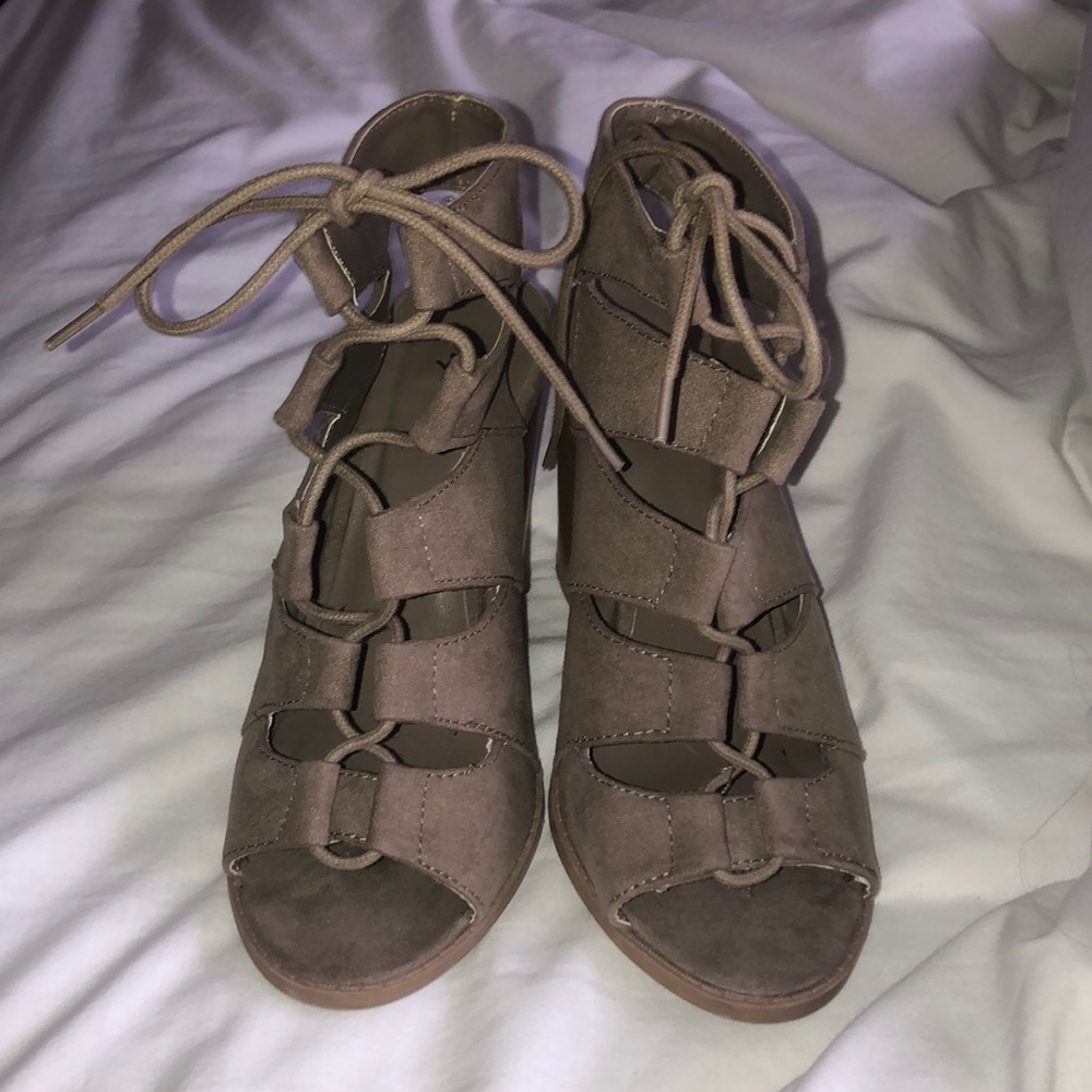 Suede lace up heels